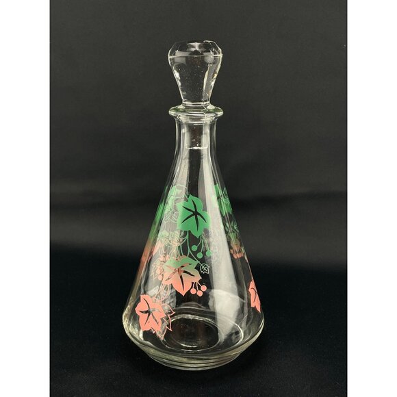 Vintage 60s glass decanter, MCM small bottle, glass stopper, vines pattern, - Picture 9 of 10
